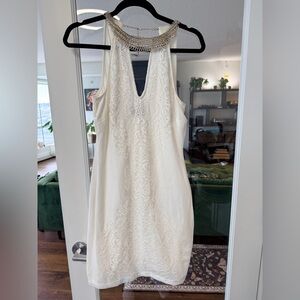 BEBE dress - look at photos (blue stain at bottom in lace) Cream Lace